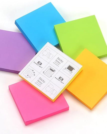 Early Buy Sticky Notes 6 Bright Color 12 Pads Self-Stick Notes 3 in x 3 in, 100 Sheets/Pad
