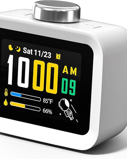 AIRIVO Alarm Clock, Colorful LCD Display with 8 Visual Themes, 4 Digital Alarms with 30 White Noise for Bedrooms, 112dB Loud Alarm Clock with Hourly Chime for Heavy Sleepers, Gift for Kids Teens