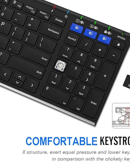 Arteck HB193 Universal Bluetooth Keyboard Multi-Device Stainless Steel Full Size Wireless Keyboard for Windows, iOS, Android, Computer Desktop Laptop Surface Tablet Smartphone Rechargeable Battery