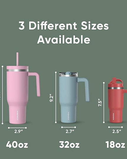 Hydrapeak Voyager 40 Oz Stainless Steel Tumbler with Handle, Insulated Water Bottle With Straw & Lid, Cupholder Friendly Reusable Travel Mug (Sage)