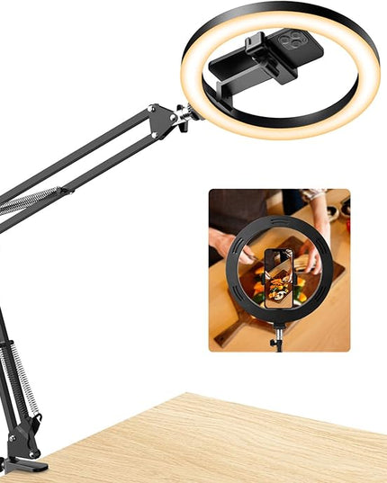 Upgrade Ring Light Overhead Camera Phone Mount for Desk, Evershop 10” Selfie Light with Stand Tripod for iPhone, Light with Phone Holder for Video Recording,Zoom Meeting,Live Streaming Tiktok,YouTube