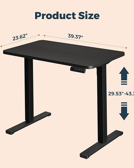 One-Piece Standing Desk 40 x 24 Inches, Small Adjustable Height Desk for Small Space Electric Sit Stand Desks Home Office Computer Workstation, Black