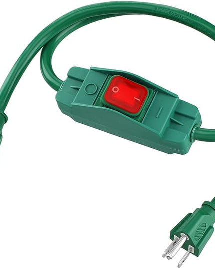 Weewooday 3 Prong Outdoor Extension Cord with Waterproof Switch 1875W Heavy Duty 14/3 SJT Cable Inline On/Off 15A 125V Grounded Outlets Plugs for Appliances (Green, 3 ft)