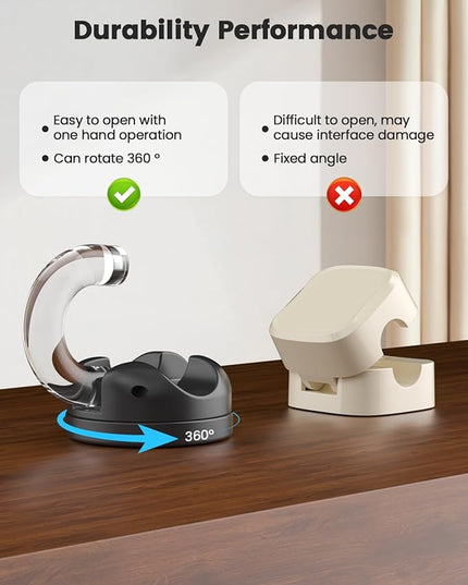 8-Pack Cord Organizer Holder, 360° Rotatable Charger Holder for Nightstand & Appliance Cord Management, 8mm Slot Magnetic Cord Clip with Strong Adhesive for Desk, Office, Kitchen