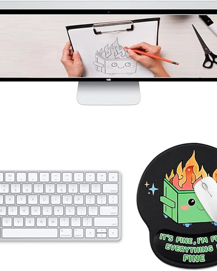 Funny Ergonomic Mouse Pad with Wrist Support, Dumpster on Fire Cute Mouse Pads Wrist Rest for Desk, Computer Mousepad for Gaming Laptop Work Accessories Home Office Supplies Decor