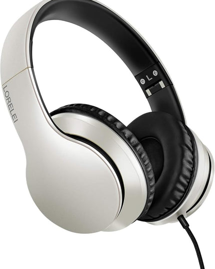 LORELEI X6 Over-Ear Headphones With Microphone, Lightweight Foldable & Portable Stereo Bass With 1.45M No-Tangle, Wired for Smartphone Tablet MP3/4
