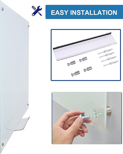 Magnetic Glass Whiteboard 48x36 Inches, Large Tempered Glass Dry Erase Board with Frameless Mounting, Premium Wall-Mounted Whiteboard for Office, Conference Room, Classroom & Home