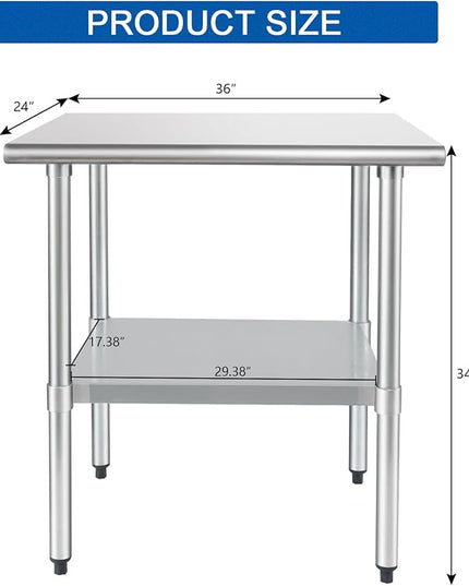 HARDURA Stainless Steel Table 24X36 Inches with Undershelf and Galvanized Legs NSF Heavy Duty Commercial Prep Work Table for Restaurant Kitchen Home and Hotel
