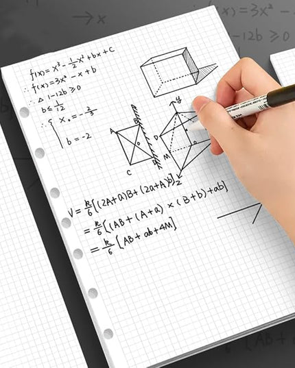 A5 Grid Refill Paper, 7-Hole Graph Paper, 100Sheets / 200Pages Loose-Leaf Grid Paper, 100gsm White Paper, 5.8" x 8.3 "