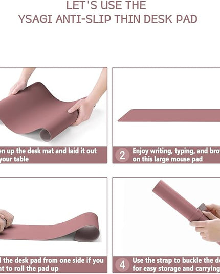 YSAGi Non-Slip Leather Desk Pad, Waterproof Laptop Computer Desk Keyboard Mat, Table Protector Blotter Mat, Large Mouse Pad for Office/Work/Home/Decor(Dark Pink, 23.6" x 13.7")
