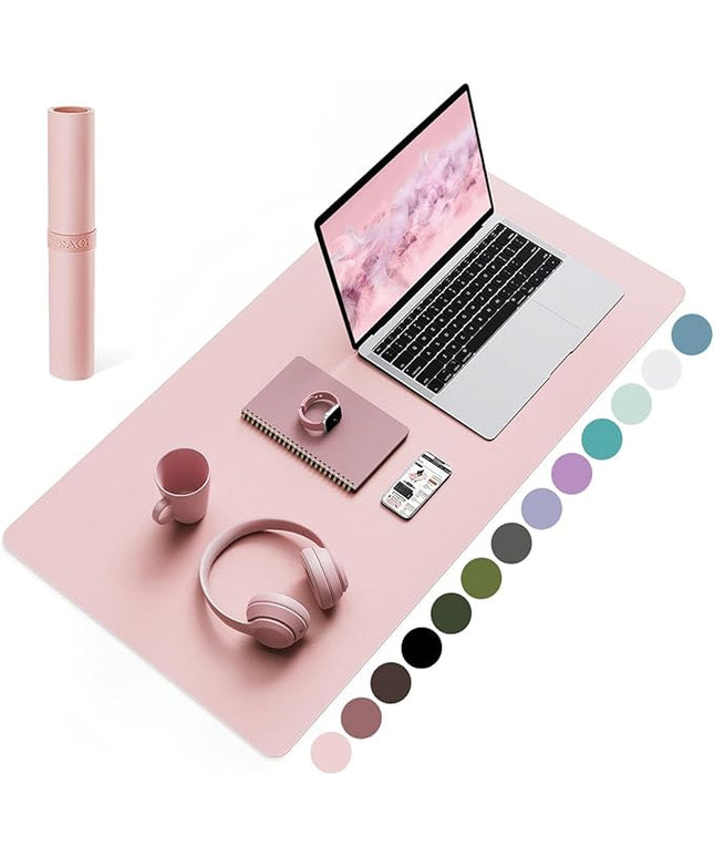 YSAGi Non-Slip Leather Desk Pad Blotter, Waterproof Laptop Computer Desk Keyboard Mat, Table Protector Mat, Large Mouse Pad for Office/Work/Home/Decor(Pink, 31.5" x 15.7")
