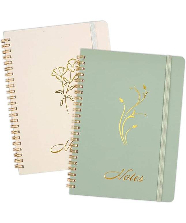 Joyberg Aesthetic Spiral Notebook, 2PCS Cute Notebook, 8.3" x 6" Notebook For Women, A5 Spiral Journal Notebook for Office/School/Home (Green & Beige)