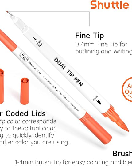 120 Colors Dual Tip Brush Marker Pens with 1 Coloring Book, Fineliner and Brush Dual Tip Markers Set, Water-based Ink Perfect for Kids Adult Artist Calligraphy Hand Lettering Journal Doodling Writing