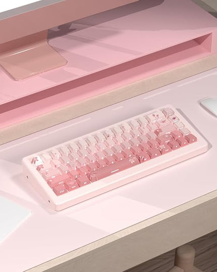 Tsungup PBT Keycaps Cherry Blossom Keycap Set - Custom Side Printed Pink Keycaps,135 Keys Gradient DoubleShot Sakura Key caps Cherry Profile Keyboard Key caps for Mechanical Keyboards