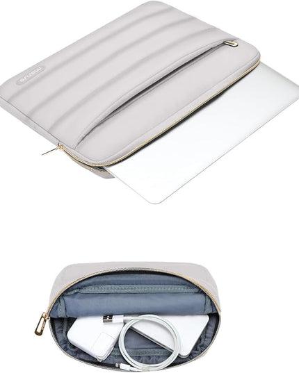 MOSISO 15-15.6 inch Laptop Case, 16 inch Puffy Laptop Sleeve Compatible with MacBook Pro 16, HP Dell ASUS Acer Toshiba Lenovo Notebook Computer, Polyester Horizontal Bag with Small Case, Gray