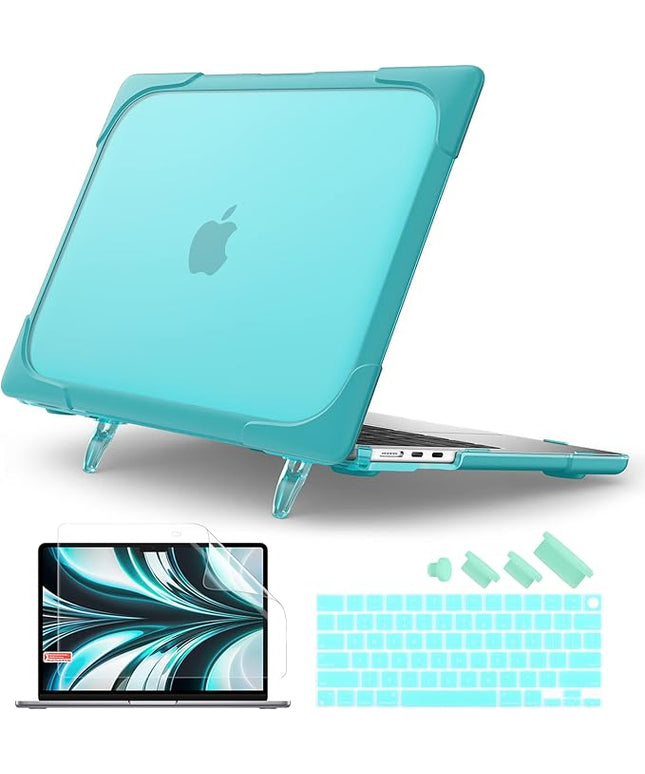 Batianda for New MacBook Air 13.6 inch Case 2025 M4 2024 2022 Release Model A3240 A2681(M2) A3113(M3), Heavy Duty Shockproof Protective Hard Shell with Fold Kickstand & Keyboard Cover, Light Blue
