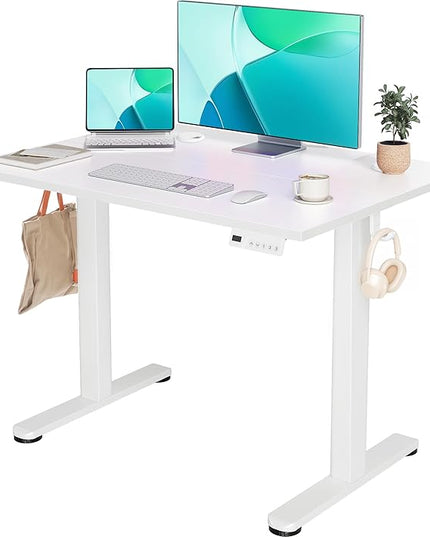 YDN Electric Standing Desk Adjustable Height, 40 x 24 Inches Stand up Desk with Cable Management, Home Office Desks with Splice Board & White Frame, White Top