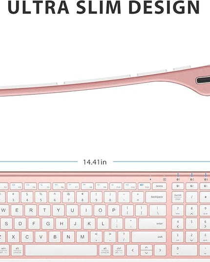 iClever BK10 Bluetooth Keyboard, Wireless Rechargeable Ultra-Slim Keyboard with Long Battery Life, Compatible with iOS, Android, Windows, Mac for iPad, Tablet, Laptop, PC, Phone (Rose Gold)