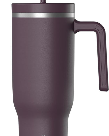 Hydrapeak Voyager 40 Oz Stainless Steel Tumbler with Handle, Insulated Water Bottle With Straw & Lid, Cupholder Friendly Reusable Travel Mug (Midnight Plum)