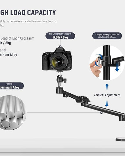 NEEWER Overhead Camera Stand Desk Mount Rig with 4 Boom Arms for Photography Video Light Ring Light Phone Mount Webcam Mic Compact DSLR for Live Streaming Broadcast Online Teaching Meeting, DS007