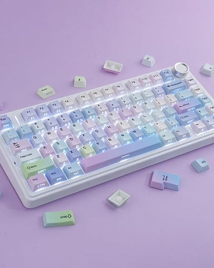 Sunzit Dreamy Purple Keycaps,132 Keys PBT Custom Side Print Keycaps,Cherry Profile Dye Sub Keycap Set,Cute Shine Through Keyboard Key caps for Mechanical Keyboards