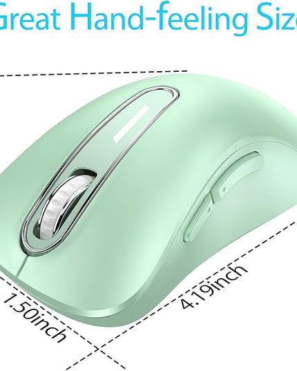 memzuoix 2.4G Wireless Mouse, 1400 DPI Computer Mice USB Receiver, Portable Wireless USB Mouse Battery Powered Cordless Mice for Laptop, PC, Desktop, 5 Buttons (Light Green)