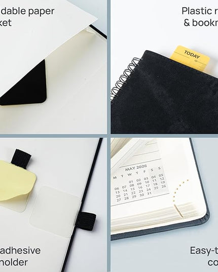 POPRUN 2026 Weekly Planner (A4-8.25'' x 11.75''), Quarter-Hourly Appointment Book (Jan. 2026 to Dec. 2026) with Monthly Tabs, Spiral Softcover, 2 Inner Pockets, Pen Holder - Indigo Blue