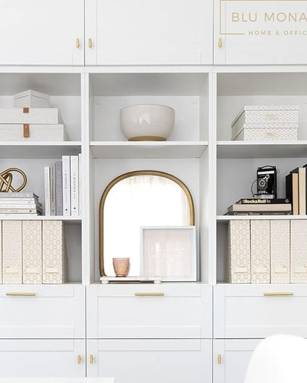 BLU MONACO | Cardboard Magazine File Holder Set of 4 | Vertical Magazine File Holder for Desk and Shelves | Cream Gold Foldable Magazine Holders with Label Slots