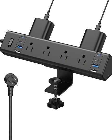 Desk Clamp Power Strip, 40W Total Fast Charging Station, Desk Edge Mount Power Strip, 8 USB Ports(4 USB C) & 8 AC Outlets, Fit 1.9" Tabletop Edge(6Ft 14AWG Cable)