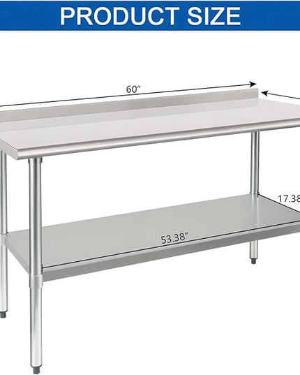 HARDURA Stainless Steel Prep & Work Table 30 x 60 Inches NSF Heavy Duty Commercial with Undershelf and Backsplash, Galvanized Legs for Commercial Food Prep