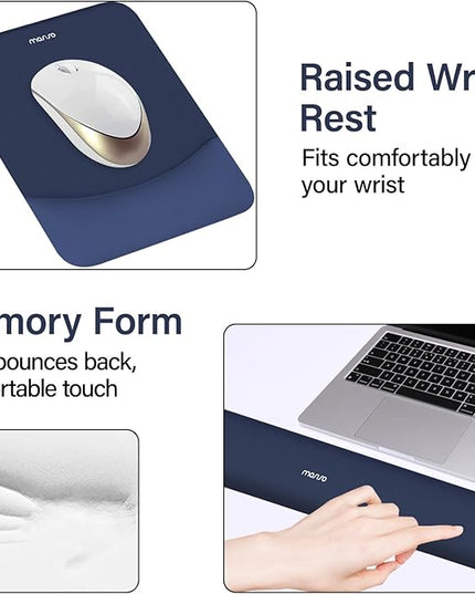 MOSISO Keyboard Mouse Pad Set, Large Gaming Mouse Pad&Rectangular Keyboard Wrist Rest&Mousepad with Wrist Rest&Coaster, Ergonomic Non-Slip&Easy Typing Pad with Curved Silicone Lining, Navy Blue