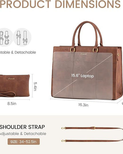 LOVEVOOK Laptop Bag for Women, 15.6 Inch Laptop Tote Bag, Vintage Leather Work Bags for Women, Waterproof Computer bag with Clutch Purse, Large Capacity Briefcase, Business Office Bag