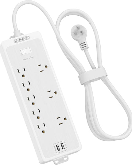 Surge Protector Power Strip 10 ft Cord, NTONPOWER Heavy Duty Extension Cord 10 ft, 8 Outlets and 2 USB Ports, Flat Plug, 1875W/15A 1700 Joules, Wall Mountable for Home Office, Dorm Essentials White
