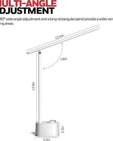 Honeywell LED Desk Lamp with USB Charging Ports - Sunturalux™ HWT-H01 Stepless Dimmable Eye Caring Table Lamp for College Dorm Home Office, Foldable Small Bedside Lamp for Bedroom with Base White