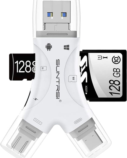 SD Card Reader for iPhone/ipad/Android/Mac/Computer/Camera,4 in1 Micro SD Card Reader Trail Camera Viewer, Portable Memory Card Reader SD Card Adapter for SD and TF Cards(White)