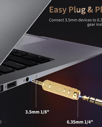 Nadadora 3.5mm Male to 6.35mm Female Stereo Headphone Adapter, 1/8 to 1/4 Audio Jack Converter for Headphones, Guitar Amp, Speaker, Mixer, 2 Pack
