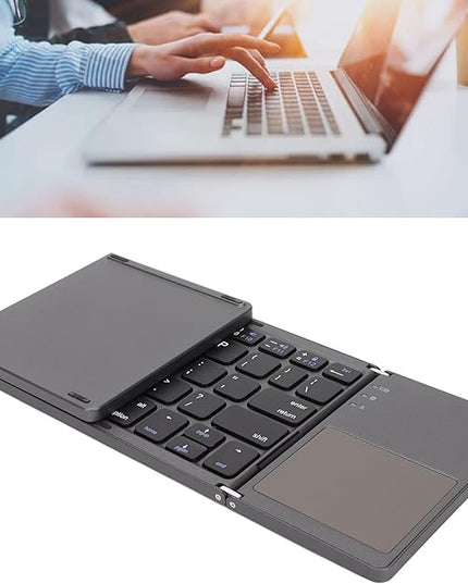 Wisoqu Foldable Keyboard with Touchpad, 3 Folding Wireless Keyboard 63 Keys 10m Connection USB Charging, for iOS for Laptop Tablet Smartphone (Dark Gray)
