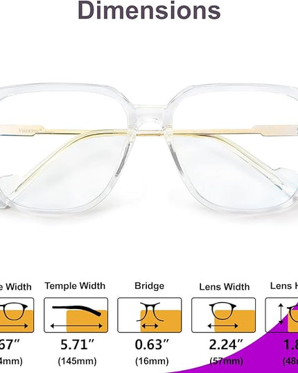 VISOONE Oversized Blue Light Blocking Glasses with Chic Square TR90 Frame and Metal Temple for Women Men REMY