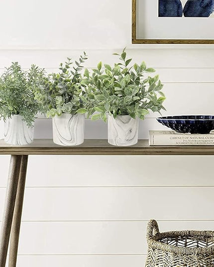 Hollyone Faux Plants Indoor Artificial Mini Potted Plants Plastic Green Plant Small Fake Plants Eucalyptus Decor in Pots for Home Table Room Bathroom Decor