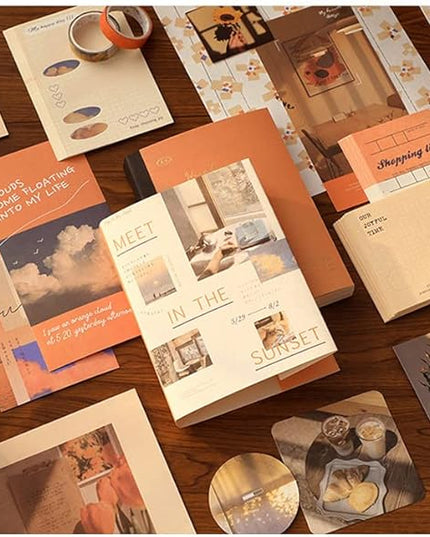 emmoolife 348 Pcs Scrapbooking Supplies Kit, Vintage Aesthetic Scrapbook Kit for Bullet Junk Journal, Stationery, A6 Grid Notebook, DIY Journaling Supplies, Birthday Craft Gift for Teen Girl Women