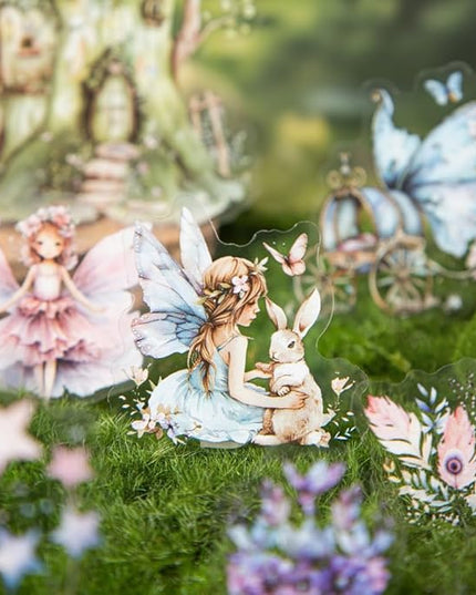 Dwpetzo Scrapbook Fairy Stickers for Scrapbooking Supplies, 80 Pcs Transparent PET Forest Mushroom House Scenery Stickers Ephemera for Junk Journals, Journaling, Collage, Art Crafts