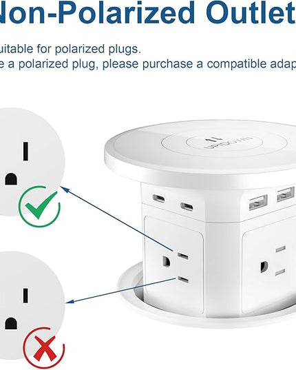 9-in-1 Pop-Up Outlet with Wireless Charging – 4 AC & 4 USB Ports, 2500W Overload Protection, 100-240V Global Voltage, 4-1/8" Cutout – Hidden Countertop Power Hub for Kitchen, Office, etc.（2-Pack）