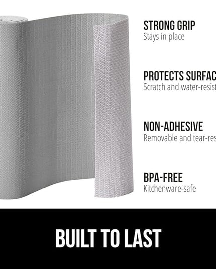 GORILLA GRIP DripGuard Shelf Liner, Non Adhesive Drawer and Kitchen Cabinet Protector, Slip Resistant BPA Free Smooth Surface Plastic Liners for Cabinets, Bathrooms, Closets, 17.5x240 Inch, Light Gray