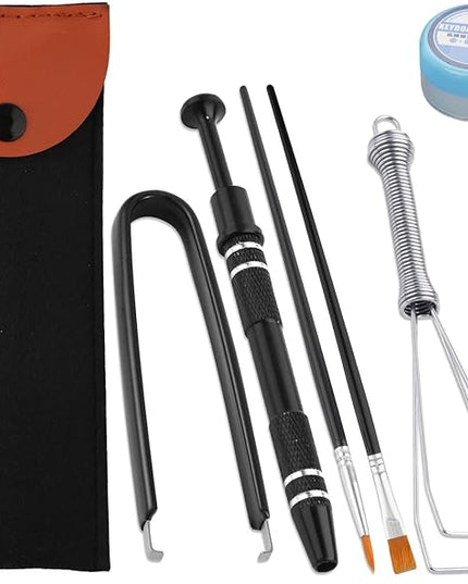 Keyboard Remover Tool Kit-7-Piece Set, Keycap Puller Include 5g Keyboard Lube, Switch Puller, Lubricating Pen, Cleaning Brush, Tweezers, 4-Jaw Gripper, and Key Cap Puller