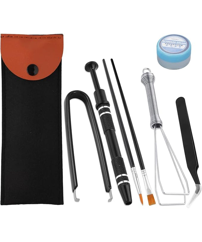 Keyboard Remover Tool Kit-7-Piece Set, Keycap Puller Include 5g Keyboard Lube, Switch Puller, Lubricating Pen, Cleaning Brush, Tweezers, 4-Jaw Gripper, and Key Cap Puller
