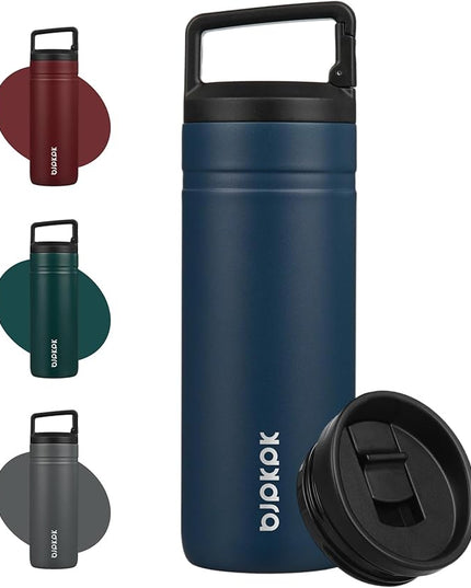 BJPKPK Insulated Water Bottle with 2 Lids,20 oz Double Wall Stainless Steel Vacuum Tumbler Travel Coffee Mug,Wide Mouth Thermal Cup,Navy Blue