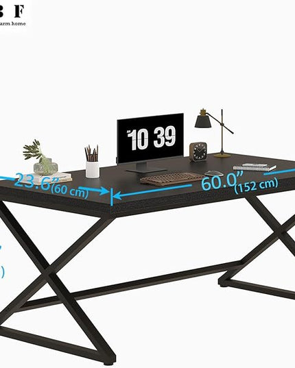 IBF Black Desk, Modern Computer Desk for Writing Study, Industrial Simple Home Office Work Desk in Bedroom, Wood Metal Pc Gaming Laptop Workstation Executive Computer Table, Black Oak, 60 Inch