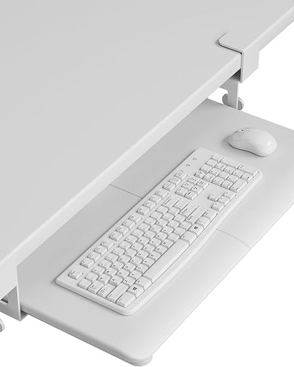 BONTEC KMT01 Under Desk Keyboard Tray, Pull-Out Keyboard & Mouse Platform with C-Clamp, 25.6 x 11.8 in Space-Saving Ergonomic Slide-Out Drawer, White