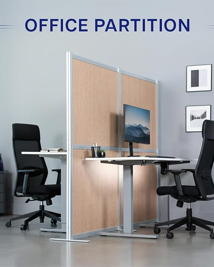 VIVO Modular Wall System, 2 PET Panels, Modern Professional Office Cubicle Dividers, Freestanding Privacy-Screen, 66 inches High, Flat Wood, Silver Frame, PP-MWS63C