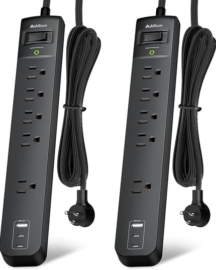 10Ft Surge Protector Power Strip- Addtam Extension Cord with 5 AC Outlets 3 USB Ports(2 USB C), 1875W/15A, Flat Plug, Outlet Extender for Home Office Supplies College Dorm Room Essentials,ETL Listed